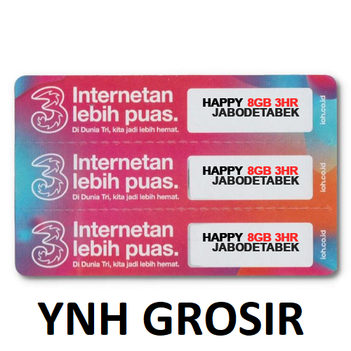 VOUCHER THREE HAPPY 8GB +2GB Lokal 3HR JABODETABEK